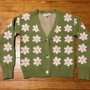 Willow & Wind Women's Green Flower Cardigan Sweater Size XS Flower